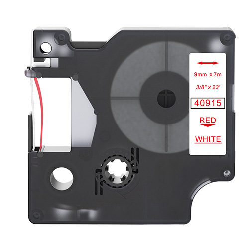 Cinta d'etiquetes compatible amb Dymo 40915, vermell sobre blanc, 9mm x 7m