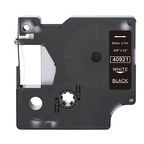 Cinta d'etiquetes compatible amb Dymo 40921, blanc sobre negre, 9mm x 7m