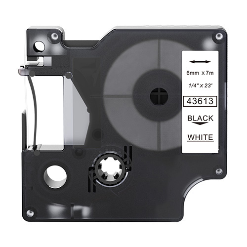 Cinta d'etiquetes compatible amb Dymo 43613, negre sobre blanc, 6mm x 7m