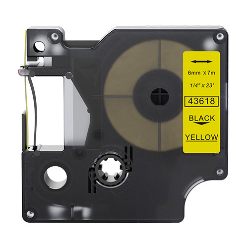 Cinta d'etiquetes compatible amb Dymo 43618, negre sobre groc, 6mm x 7m