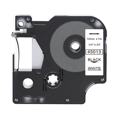 Cinta d'etiquetes compatible amb Dymo 45013, negre sobre blanc, 12mm x 7m