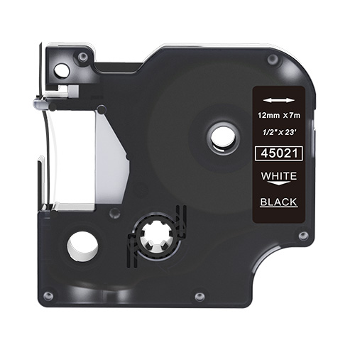 Cinta d'etiquetes compatible amb Dymo 45021, blanc sobre negre, 12mm x 7m