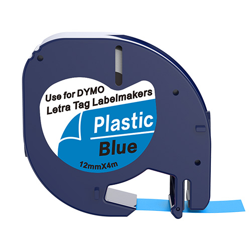 Cinta d'etiquetes compatible amb Dymo 91205, negre sobre blau, 12mm x 4m