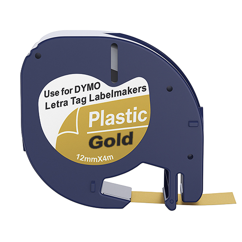 Cinta d'etiquetes compatible amb Dymo 91207, negre sobre daurat, 12mm x 4m
