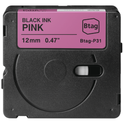 Cinta d'etiquetes compatible amb Brother Btag-P31 negre sobre rosa 12mm