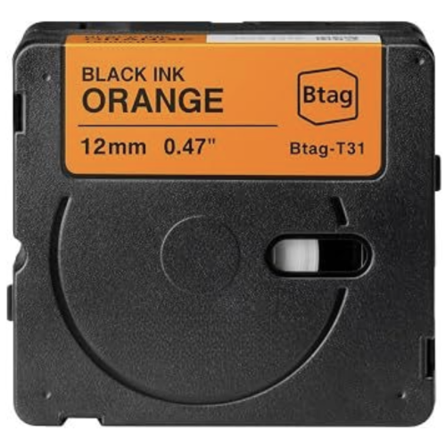 Cinta d'etiquetes compatible amb Brother Btag-T31 negre sobre taronja 12mm
