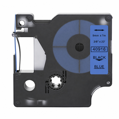 Cinta d'etiquetes compatible amb Dymo 40916, negre sobre blau, 9mm x 7m