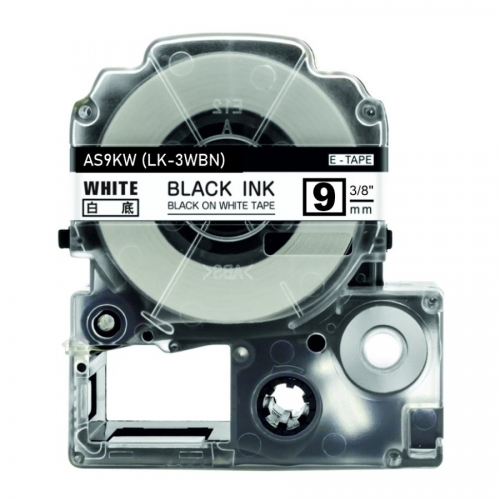 Cinta d'etiquetes compatible amb Epson LK-3WBN, negre sobre blanc, 9mm x 8m