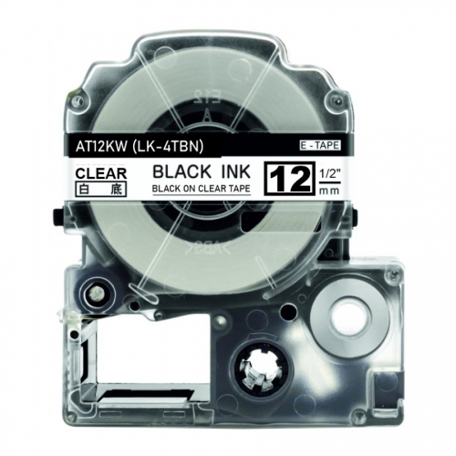 Cinta d'etiquetes compatible amb Epson LK-4TBN, negre sobre transparent, 12mm x 8m