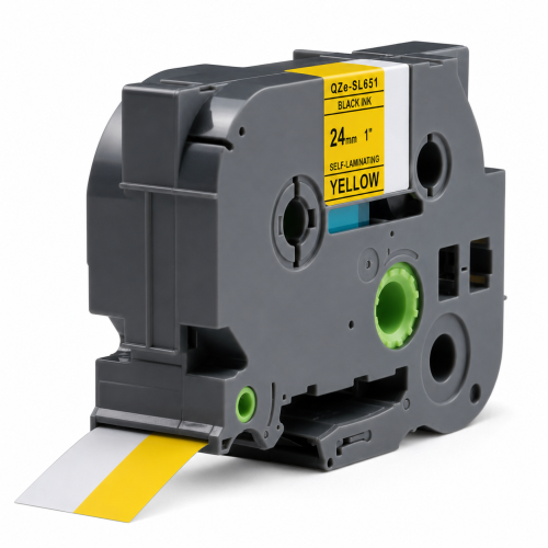 Cinta d'etiquetes compatible amb Brother TZe-SL651, negre sobre groc, 24mm x 8m, autolaminant