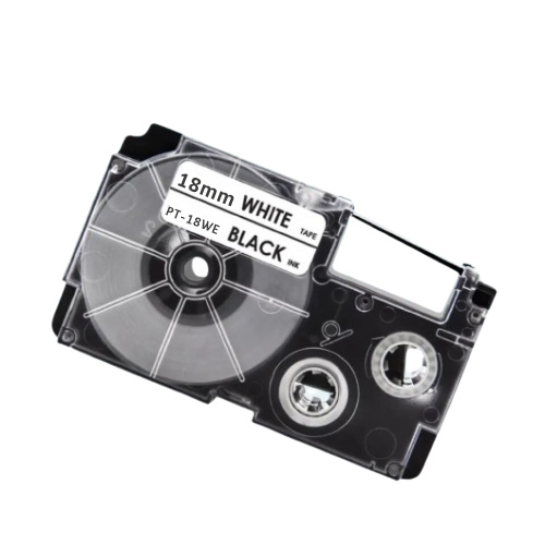 Cinta d'etiquetes compatible amb Casio XR-18WE, negre sobre blanc, 18mm x 8m